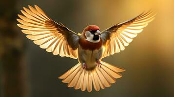 AI generated Tree sparrow resting on the branch in a garden photo