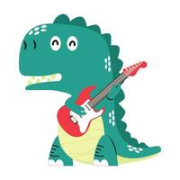 linda dinosaurio tiranosaurio con guitarra rock vector