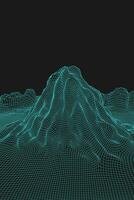 Blue abstract vector wireframe landscape background. 3D futuristic mesh mountains. 80s Retro illustration. Cyberspace technology valleys