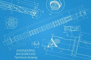 mecánico Ingenieria dibujos en azul antecedentes. perforar herramientas, taladrador. aburrido bar con micrométrico ajustamiento. broche. técnico diseño. cubrir. Plano. vector ilustración