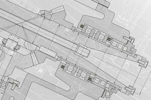 Mechanical engineering drawings on white background. Milling machine spindle. Technical Design. Cover vector