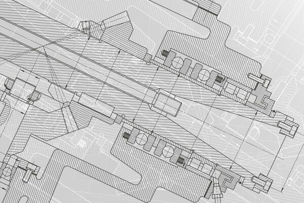 Mechanical engineering drawings on white background. Milling machine spindle. Technical Design. Cover