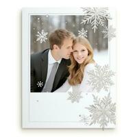 AI generated white and silver frame with clean lines and subtle snowflakes to your New Year's card photo