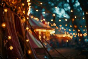 ai generado parte de circo tienda con luces luces a noche. foto