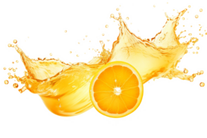 AI generated Sliced orange with juice splash isolated on transparent background. Fruit explosion png