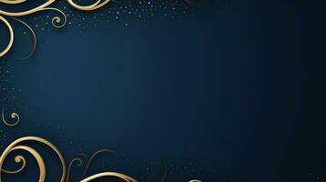 AI generated A shimmering gold frame with elegant swirls surrounds a deep blue background photo