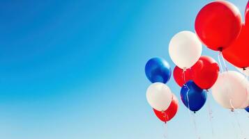 AI generated balloons in patriotic colors floating against a bright blue sky photo