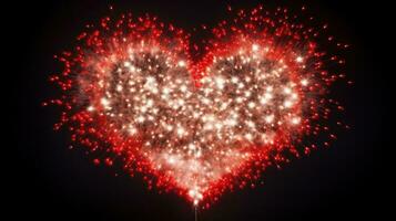 AI generated photo of fireworks in the shape of a heart, ideal for Valentine's Day or wedding-related promotions