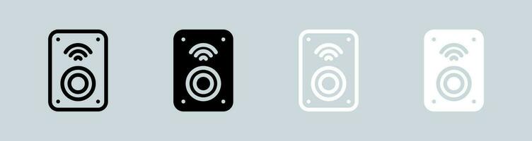 Wireless speaker icon set in black and white. Audio signs vector illustration.