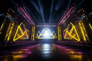 AI generated Neon colours stage with laser lights photo