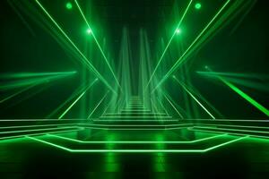 AI generated Neon colours stage with laser lights photo