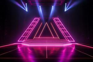 AI generated Neon colours stage with laser lights photo