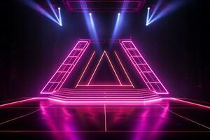 AI generated Neon colours stage with laser lights photo