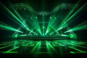 AI generated Neon colours stage with laser lights photo