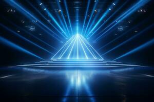 AI generated Neon colours stage with laser lights photo