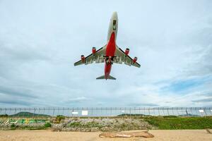 Airplane take off at airport photo