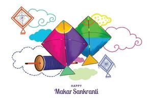 Happy makar sankranti festival background decorated with kites design vector