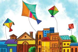 Makar sankranti celebration with colorful kites design vector