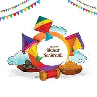 Makar sankranti celebration with colorful kites card background vector