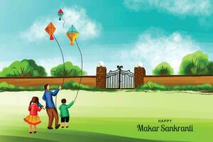 Happy makar sankranti landscape card holiday background vector