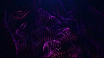 Abstract background with wavy shape particles, digital purple waves. Seamless loop 4k video