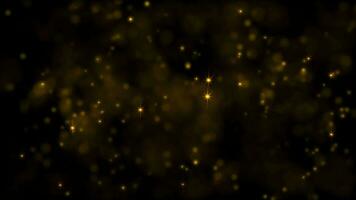 Beautiful golden shimmering particles and stars and bokeh. glowing stars on a black background in slow motion. Abstract background of gold particles. 3D, 4K, seamless loop video