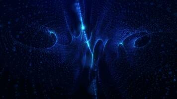 Abstract waves of particles of glowing swirling futuristic hi-tech. High-tech spiral. Waves of lines. Curled neon particle surfaces. Abstract background. seamless loop, 4K video