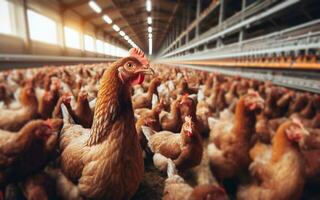 AI generated Chicken farms, large-scale livestock production, chickens in coops, meat industry photo