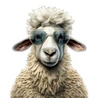AI generated Portrait of funny sheep with glasses. Isolated on white background. photo