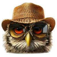 AI generated Owl in a hat and sunglasses isolated on a white background. photo