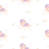 Seamless pattern with sleeping bear on cloud png