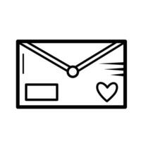 Sealed mail with square label and heart sticker vector illustration icon with black outline isolated on white square background. Simple flat minimalist art styled drawing with valentine and love theme