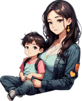 ai generado linda pequeño chico con su mamá ilustración png