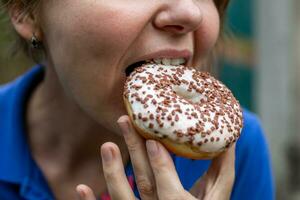 AI generated Indulgent Sprinkle Donut Bite Close Up photo