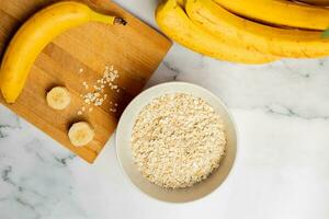 AI generated Healthy Breakfast Prep Bananas and Oats photo
