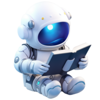 ai generado linda astronauta personaje leyendo un libro, 3d diseño. adecuado para educación y Ciencias png