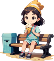 AI generated Girl Child Enjoy Her Ice Cream on Wooden Bench Image png