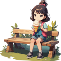 AI generated Girl Child Enjoy Her Ice Cream on Wooden Bench png