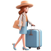 AI generated Traveling woman carrying a suitcase, 3d design. Suitable for vacation and traveling png