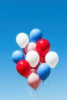 AI generated balloons in patriotic colors floating against a bright blue sky photo