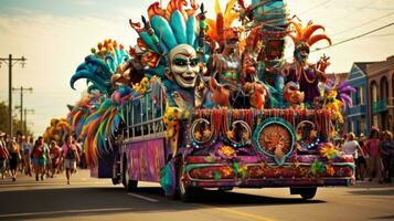 ai generado un animado carnaval desfile proporciona un festivo y celebración antecedentes foto