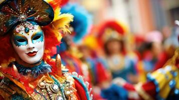 ai generado un animado carnaval desfile proporciona un festivo y celebración antecedentes foto