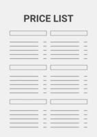 Grey minimalist price list page for notes. price list. photo