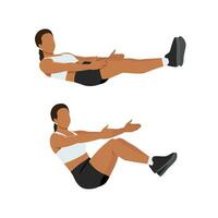 Woman doing the suitcase sit up exercise. vector