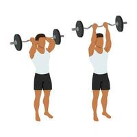 Man doing barbell reverse grip tricep extension exercise. vector