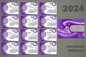 Vector Desk Calendar 2024 Template Abstract Purple Paper Cut Themes