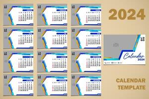 Vector Desk Calendar 2024 Abstract Blue Color Template