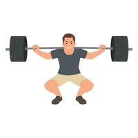 Man doing Barbell squat exercise with too much weights. Ego lifting concept. vector