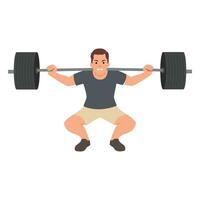 Man doing Barbell squat exercise with too much weights. Ego lifting concept. vector