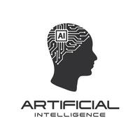 Artificial intelligence robot brain logo, smart human future technology vector